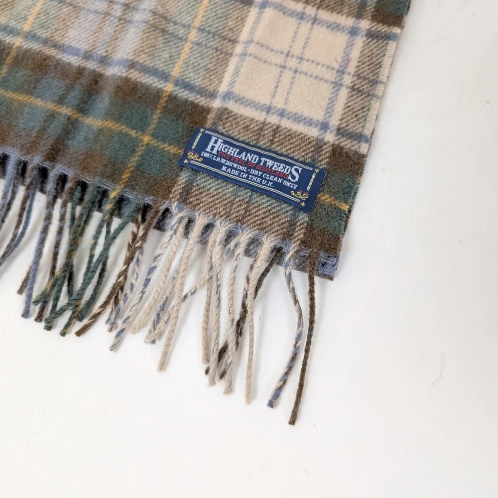 Vintage Highland Tweeds Lambswool Scarf Rectangular Fringe Plaid Tartan - Picture 9 of 10